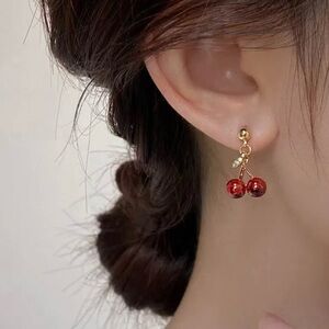 Cherry Red Gold Earrings. New Without Tags.
